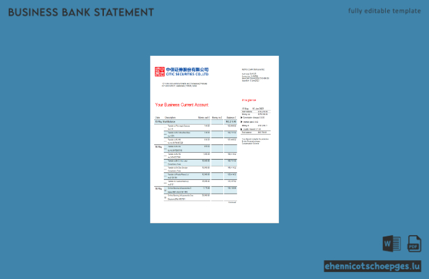 Citic Securities Bankkontoauszug (Word- und PDF-Beispiel)